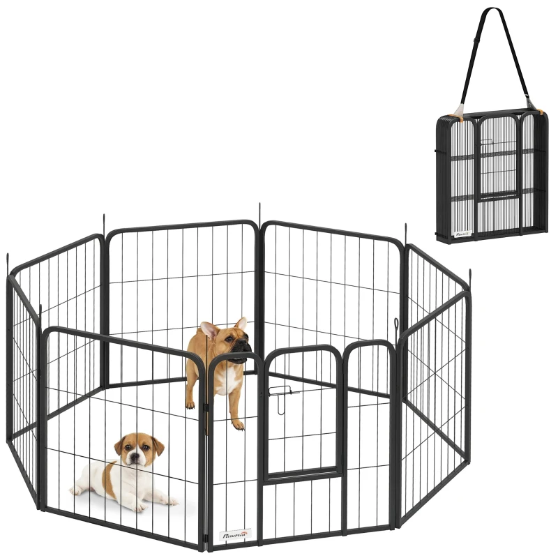 PawHut 24" Dog Playpen Indoor Outdoor, Portable Foldable 8 Panels Pet Playpen with Door & Strap for Small Dogs