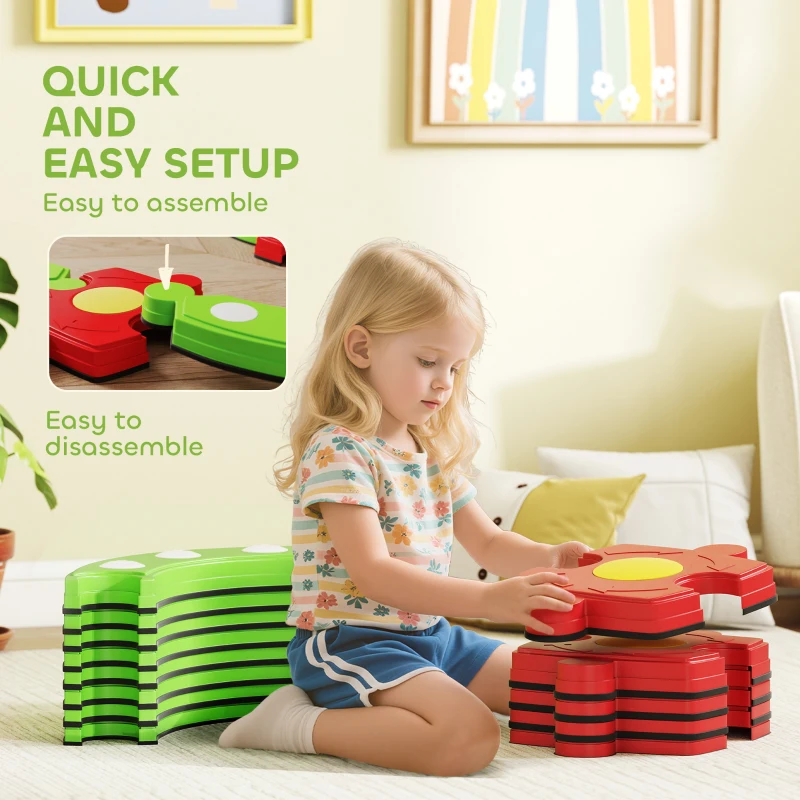 Qaba Kids Balance Beam Stepping Stones with Non-slip Surface for Kids 3-8, Build Coordination and Gross Motor Skills, Green