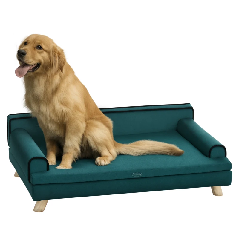 PawHut Large Dog Couch for a Fancy Dog Bed, Elevated Dog Sofa Bed with Washable Cover, Wooden Legs, Teal