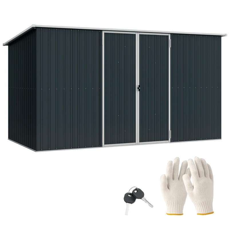 Outsunny 11.2' x 5.6' Storage Shed w/ Lockable Door, Galvanized Metal Utility Outdoor Shed for Backyard, Bike, Patio, Cold Gray
