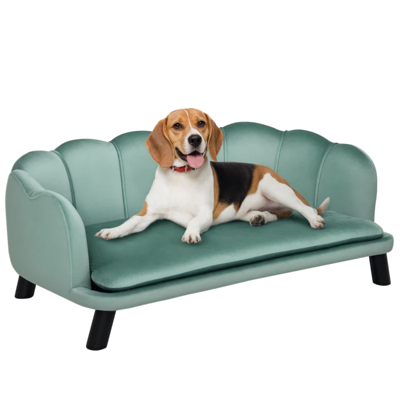 PawHut Pearl Design Pet Sofa for Medium and Large Sized Dogs, Pet Bed with Cushion and Solid Wood Legs, Green