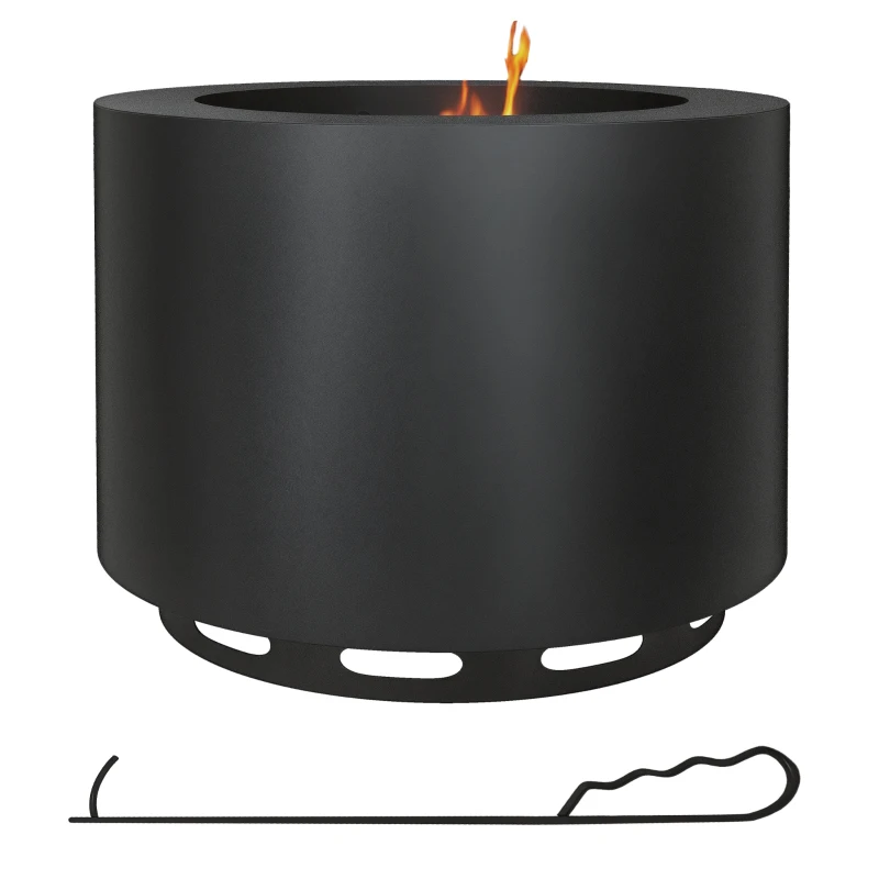 Outsunny Smokeless Fire Pit, Portable Camping Bonfire Stove with Poker for Backyard Patio Picnic, Steel, Black