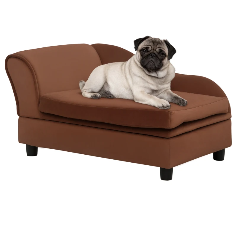 PawHut Pet Sofa Dog Couch Chaise Lounge Pet Bed with Storage Function Small Sized Dog Various Cat Sponge Cushioned Bed Lounge, Brown