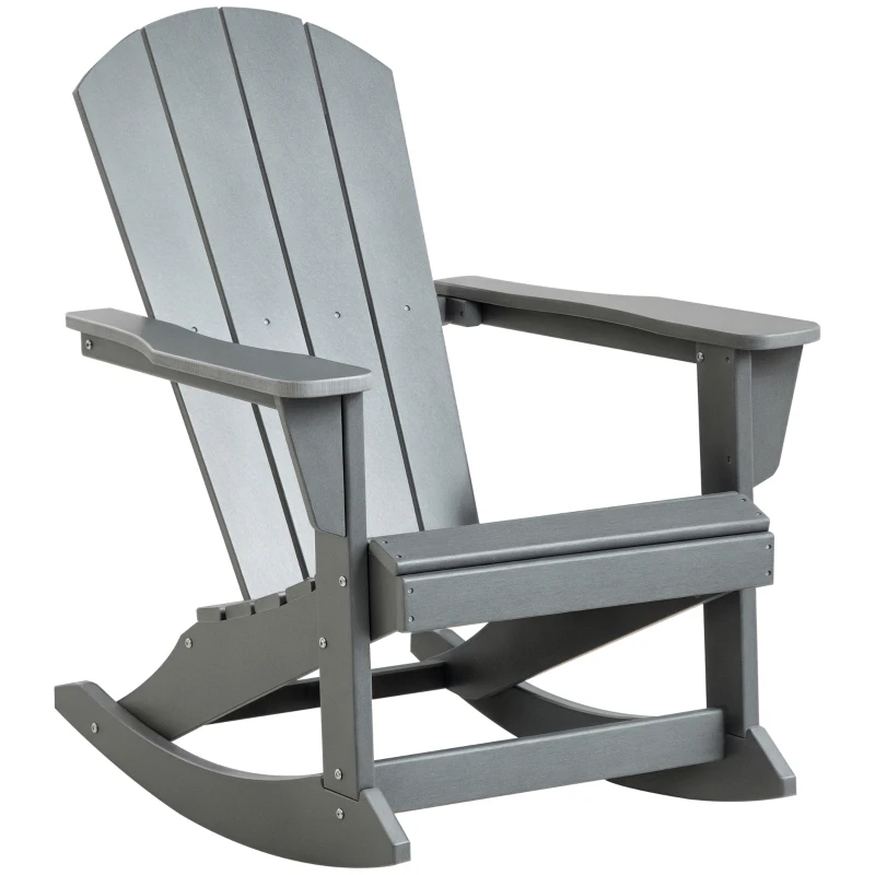 Outsunny Outdoor Rocking Chair, HDPE Adirondack Porch Rocker Chair for Garden, Patio, Light Gray