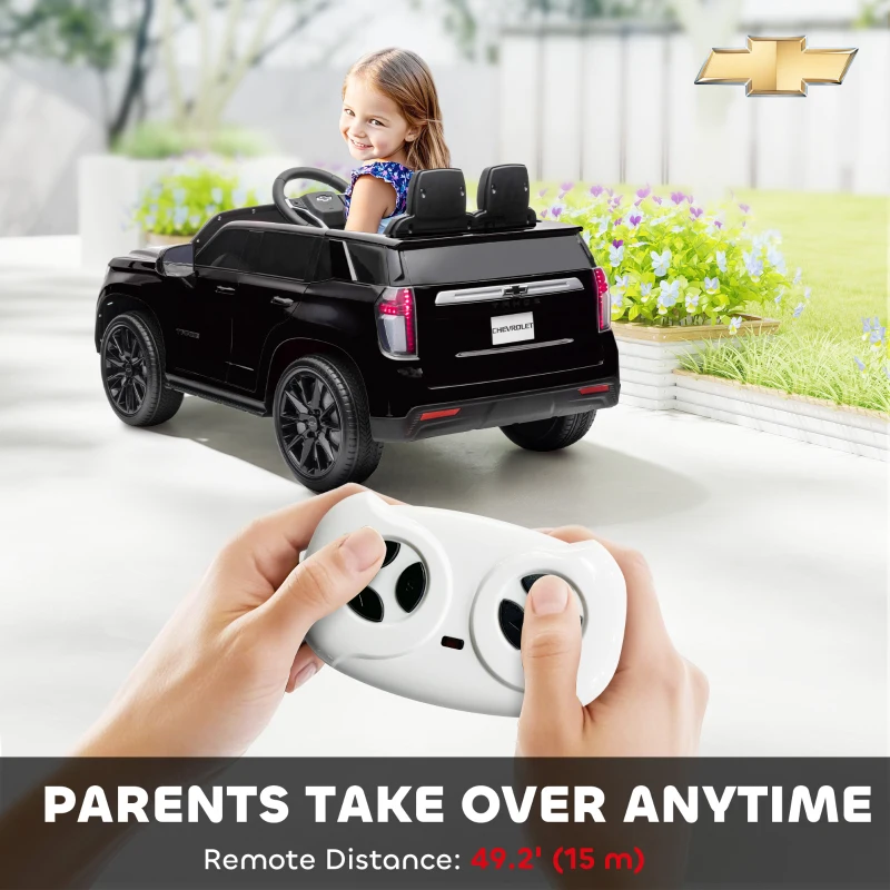Aosom Licensed Chevrolet Tahoe Kids Ride on Car, 12V 7AH Toddler Electric Car with Parent Remote Control, 3 Speeds, Spring Suspension, LED Light, Horn, Music, Black