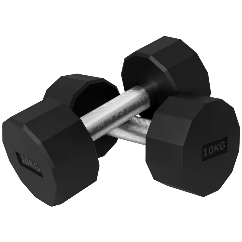 Soozier 2 x 22lbs Dumbbell Set, Rubber Weights Exercise Fitness Dumbbells with Non-Slip Handles, Anti-roll, for Women or Men Home Gym Workout