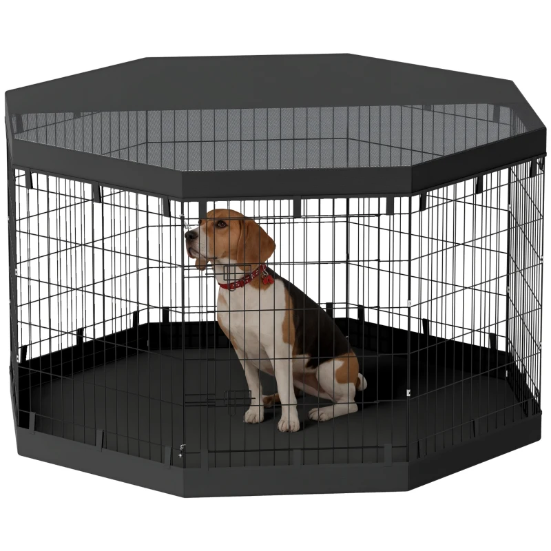 PawHut 8 Panels Foldable Dog Playpen with Bottom Pad & Top Cover, 36" High