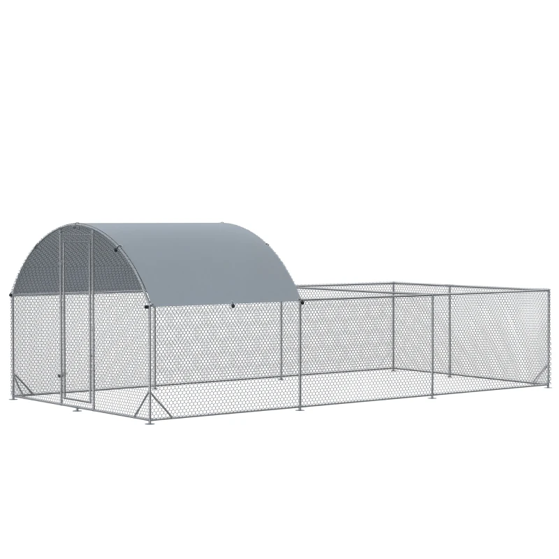 PawHut Large Chicken Coop Metal Chicken Run for Chickens with Waterproof and Anti-UV Cover, Dome Shaped Walk in Fence Cage Hen House for Outdoor and Yard Farm Use, 1" Dia, 9.2' x 18.7' x 6.4'