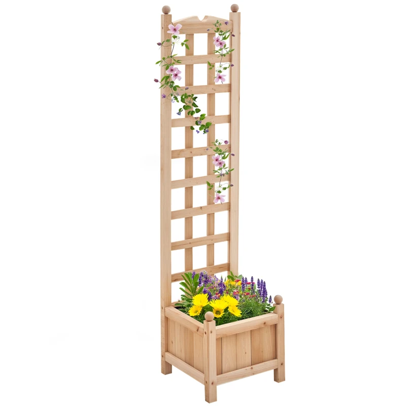Outsunny Wooden Raised Garden Bed with Trellis, Outdoor Planter Box with Drainage Crevices for Climbing Vine Plants Flowers, 12" x 12" x 49"