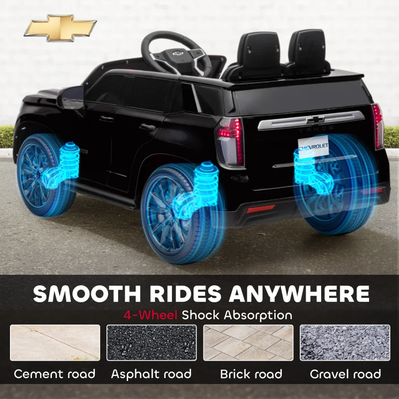 Aosom Licensed Chevrolet Tahoe Kids Ride on Car, 12V 7AH Toddler Electric Car with Parent Remote Control, 3 Speeds, Spring Suspension, LED Light, Horn, Music, Black