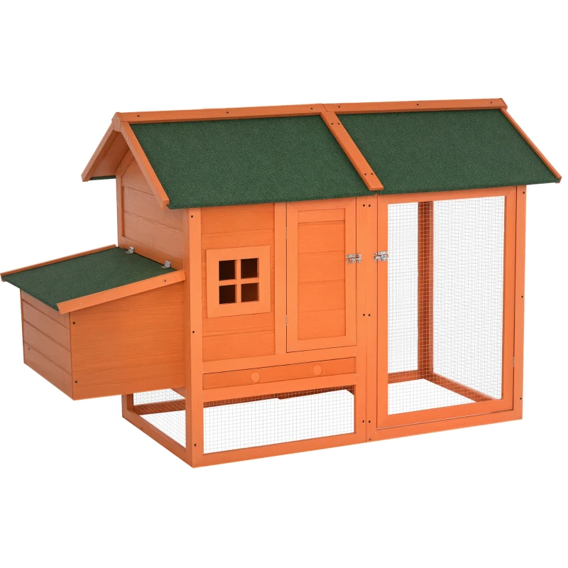 PawHut 67" Wooden Chicken Coop Outdoor Chicken House Small Animal Rabbit Habitat Hen House Poultry Cage with Removable Tray Openable Nesting Box Backyard