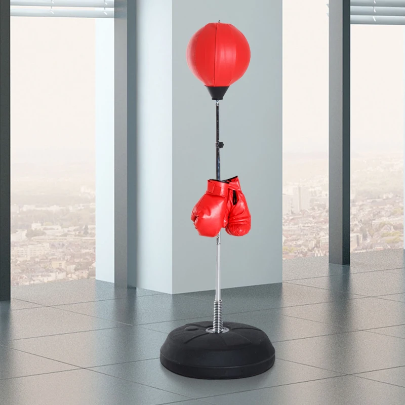 Soozier Boxing Bag with Stand, Freestanding Punching Bag with 49.6"-56.7" Adjustable Height, Fillable Base, Air Pump and Gloves