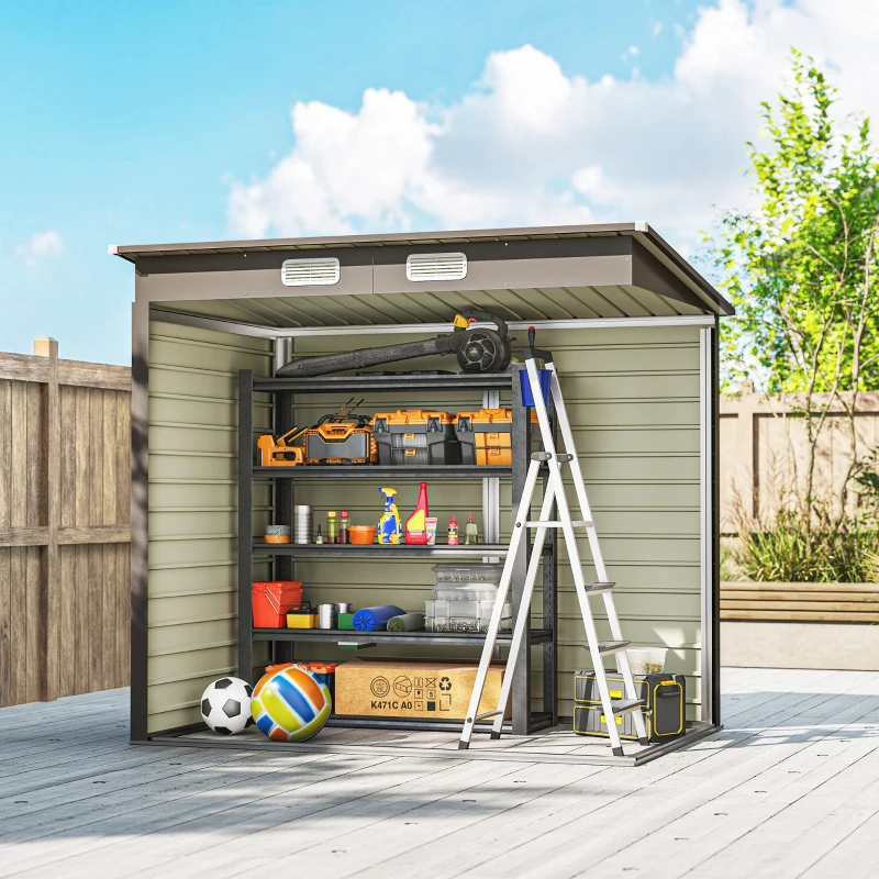 Outsunny 6 x 4FT Galvanized Garden Storage Shed, Metal Outdoor Shed with Double Doors and 2 Vents, Light Grey