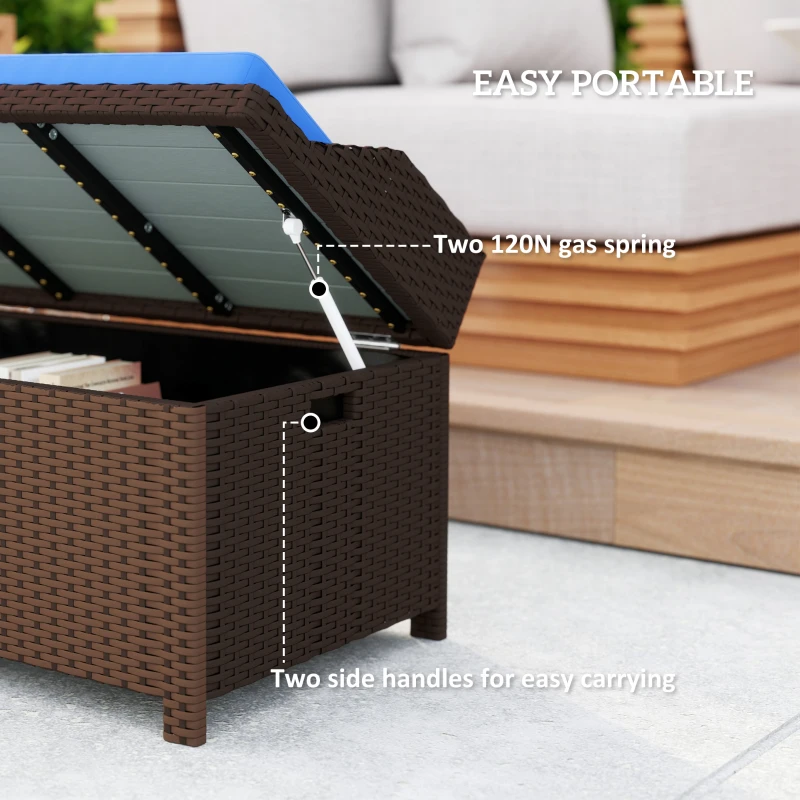 Outsunny Outdoor Wicker Storage Bench with Storage & Cushion, Blue