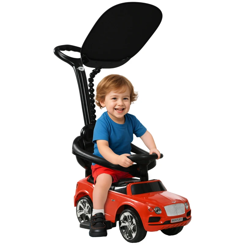 Qaba Bentley Bentayga Licensed Push Car, 3 in 1 Kids Ride on Car Foot to Floor w/ Music Horn, Red