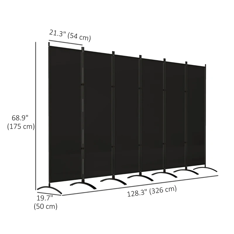 Outsunny 6 Panel Folding Room Divider, UV30+ Privacy Screen, Indoor Outdoor Privacy Panel with Stable Base, Black