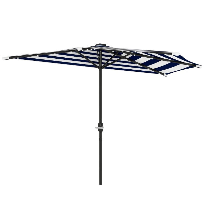 Outsunny Half Umbrella Outdoor Patio Umbrella, UPF 30+ Small Balcony Umbrella, Vented Half Patio Umbrella with Crank 8 Ribs, Porch Umbrella for Garden Deck Poolside, Navy Blue