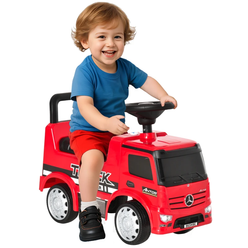 Qaba Mercedes-Benz Antos Licensed Kids Ride On Car, Foot to Floor Slider Baby Car with Steering Wheel, Horn, Headlight, Red