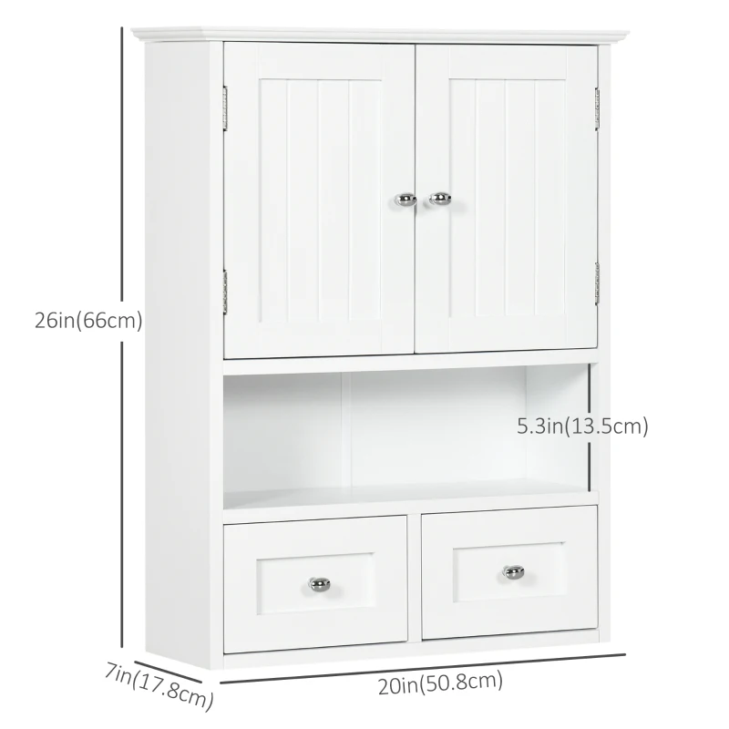 kleankin Bathroom Wall Cabinet, Medicine Cabinet, Over Toilet Storage Cabinet with Shelf and Drawers for Hallway, Living Room, White