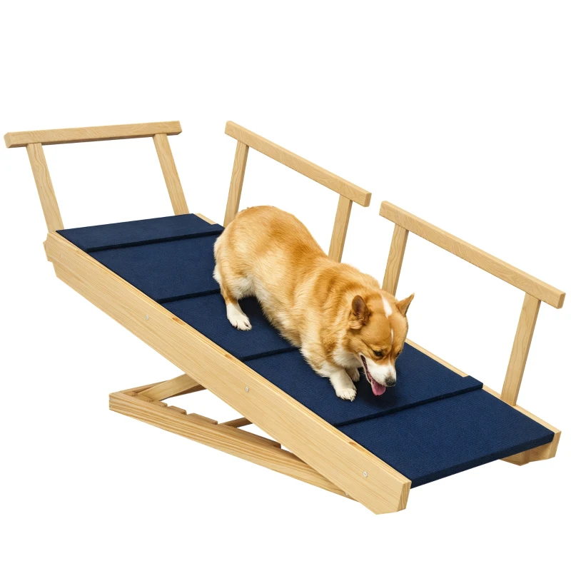 PawHut Dog Ramp, Adjustable Height Pet Steps, Foldable Dog Stairs with Non-slip Mat for Small to Large Dogs
