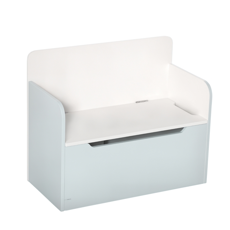 Qaba Kids Wooden Toy Storage Box Organizer Chest Chair 2 in 1 Design with Gas Stay Bar Seating Bench 23.5" x 12" x 20" Light White