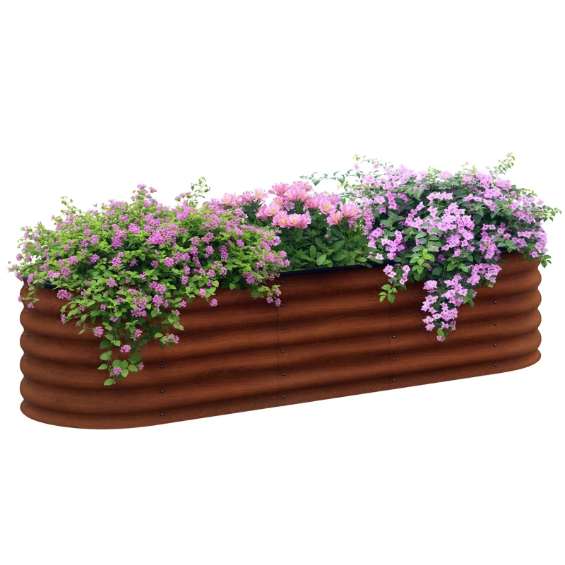 Outsunny 6.4' x 2' x 1.4' Galvanized Raised Garden Bed Kit, Metal Planter Box with Safety Edging, Brown