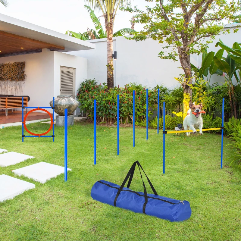 PawHut Dog Pet Obstacle Agility Training Kit High Jump Weave Pole Ring Obedience Equipment Portable