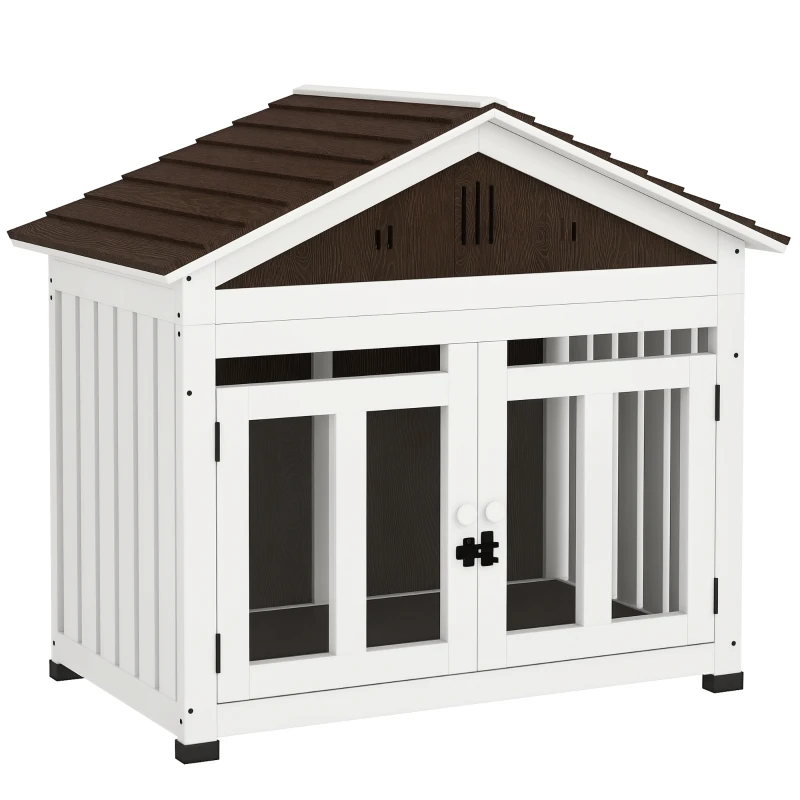 PawHut 40"L Wooden Dog House Outdoor Indoor for Small, Medium, Large Dogs, with Air Vents & Elevated Removable Floor