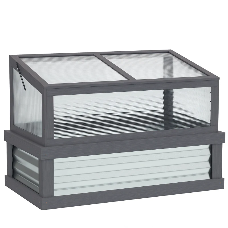Outsunny Raised Garden Flower Bed Kit with Lean-to Greenhouse, Wooden Cold Frame Planter, 41" x 22.5" x 28.25", Gray