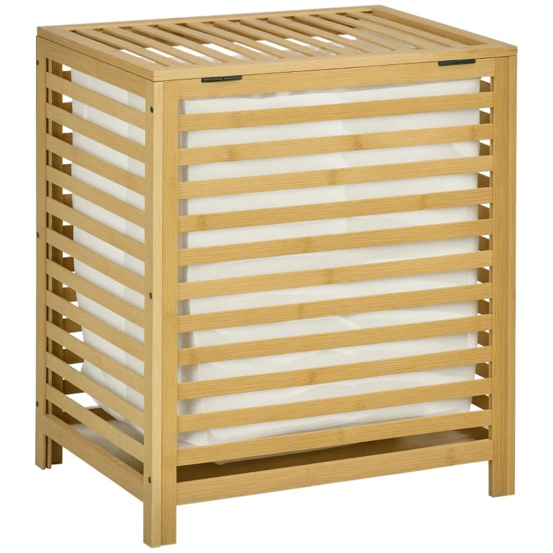 HOMCOM 55 L Bamboo Laundry Basket with Lid, Cloth Hamper with Removable Liner Bag, 19.75 x 14.25 x 23.5 Inches, Natural