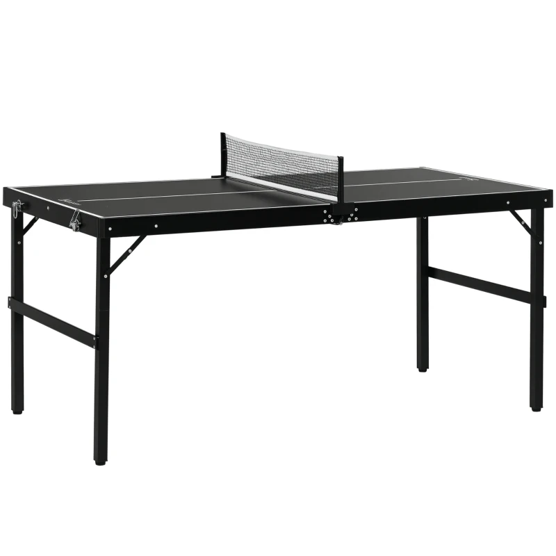 Soozier Mini Folding Table Tennis Table with Aluminium Frame, Portable Outdoor Ping Pong Table with Net for Indoor Outdoor Garden Camping, Black
