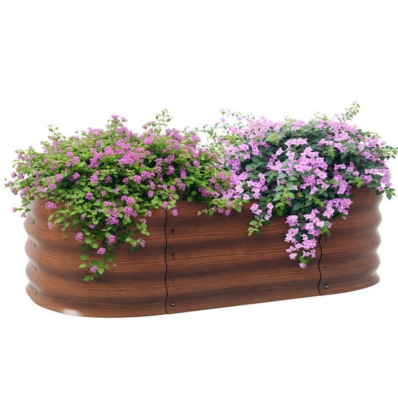 Outsunny 3.4' x 2' x 1' Galvanized Raised Garden Bed Kit, Metal Planter Box with Safety Edging, Brown