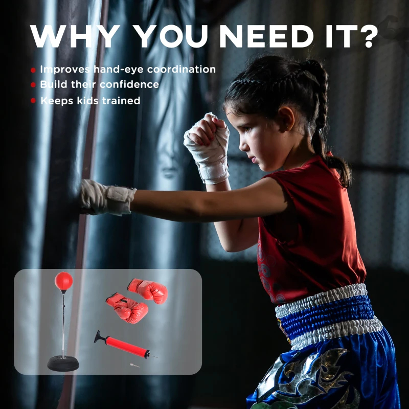 Soozier Boxing Bag with Stand, Freestanding Punching Bag with 49.6"-56.7" Adjustable Height, Fillable Base, Pump, Gloves, Red