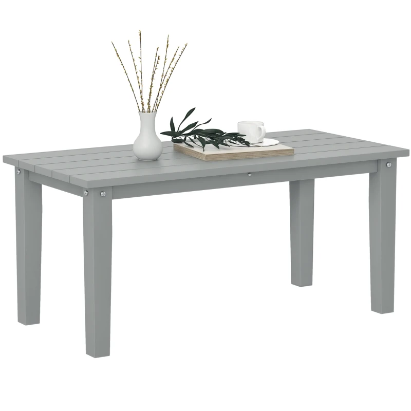 Outsunny Rectangle Outdoor Coffee Table, HDPE All-Weather Outdoor Patio Table with Slatted Tabletop for Yard, Balcony, Gray