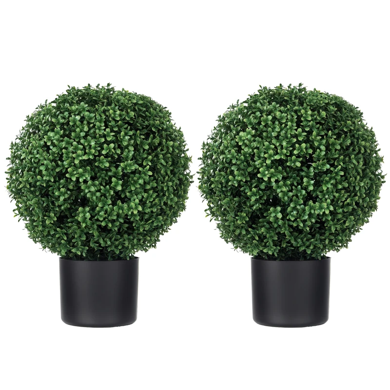 HOMCOM 2 Pack 20.5" Artificial Tree, Ball Boxwood Topiary with Pot for Indoor Home Decoration