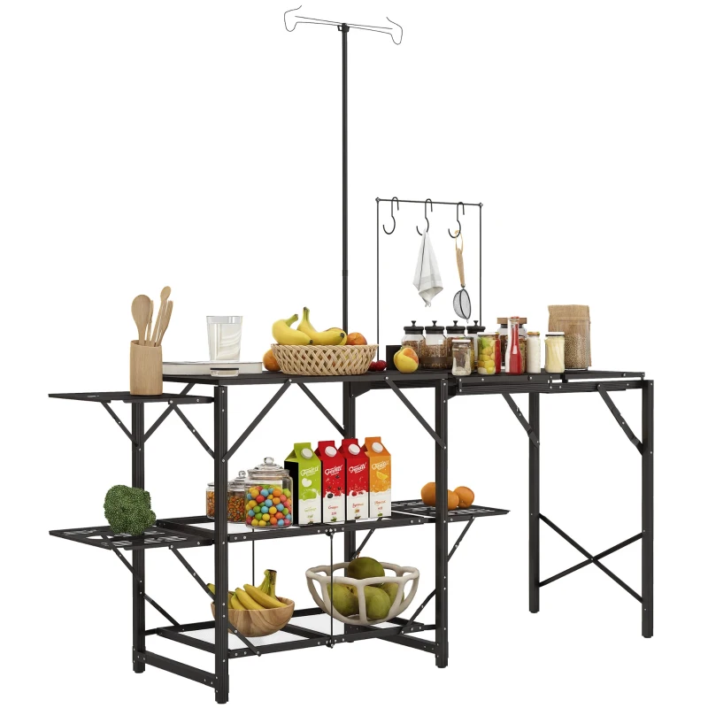 Outsunny Folding Camp Kitchen, Camping Table Cooking Station with Adjustable Lamp Stand