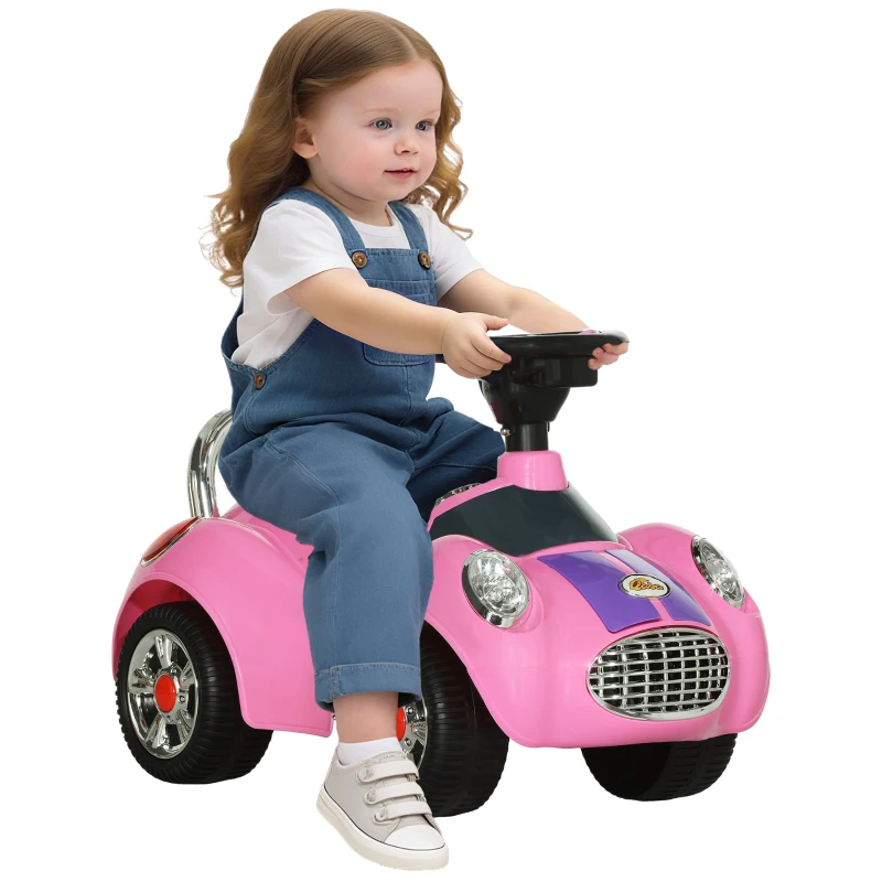 Qaba Baby Push Car with Music, Horn, Light, Pink