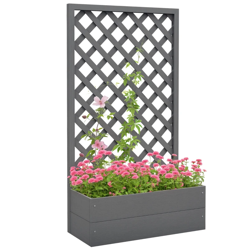 Outsunny Trellis Planter Box for Climbing Plants, Raised Garden Bed w/ Trellis Lattice for Outdoor Garden, Deck, Backyard, Gray