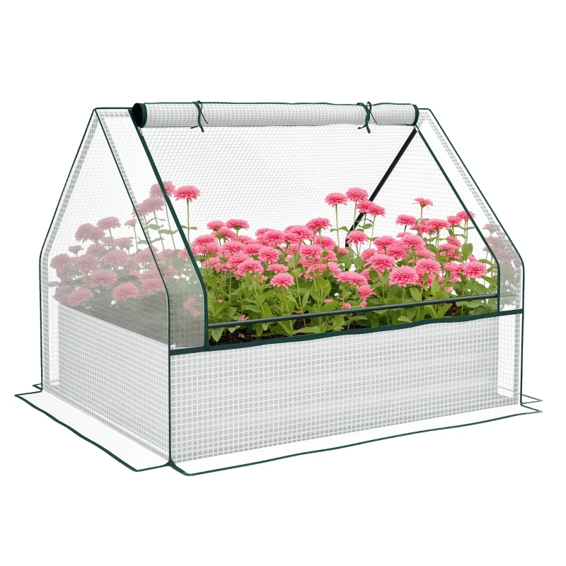 Outsunny Raised Garden Bed, Outdoor Metal Planter Box with Mini Greenhouse, White and Silver