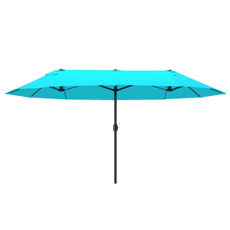 Outsunny Patio Umbrella 15ft Double-Sided Outdoor Market Extra Large Umbrella with Crank Handle for Backyard, Light Blue