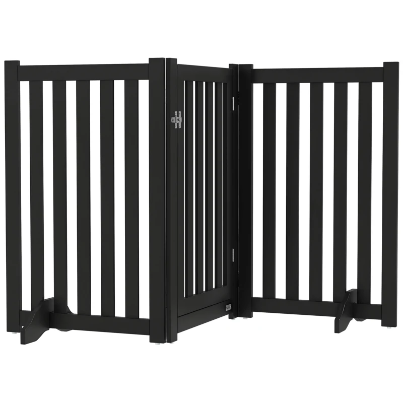 PawHut 3-Panel Foldable Dog Gate with Feet for Medium Dogs and Below, Black