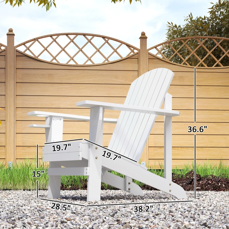 Outsunny Oversized Adirondack Chair, Outdoor Fire Pit and Porch Seating, Classic Log Lounge w/ Built-in Cupholder, White