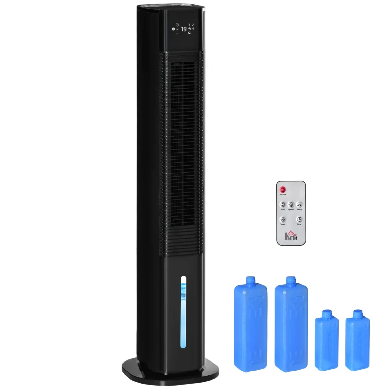 HOMCOM 42" Portable Evaporative Air Cooler, 3-In-1 Ice Cooling Fan Humidifier with Remote, Timer, Oscillating, LED Display, and 1.6 Gal Water Tank, Black