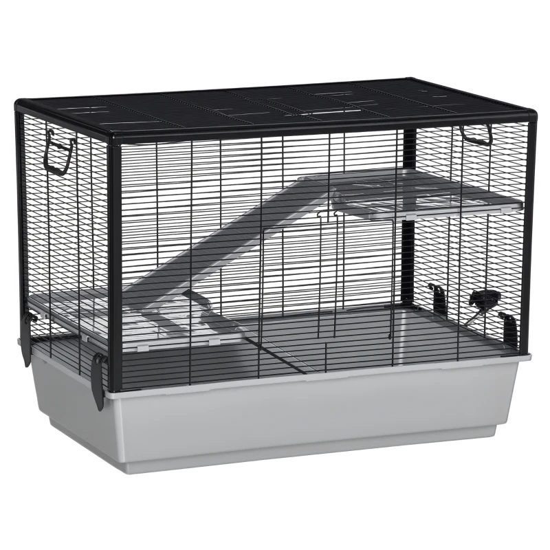 PawHut 3-tier Hamster Cage, Guinea Pig Cage with Accessories Food Dish Water Bottle, Ramps, 31.5"x19"x 23", Grey