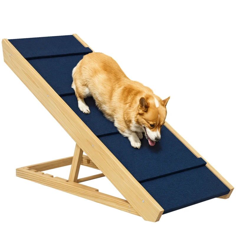 PawHut Adjustable Dog Ramp for Bed, Sofa, with Non-Slip Surface, Folding Dog Stair for Small, Medium, Large Dogs