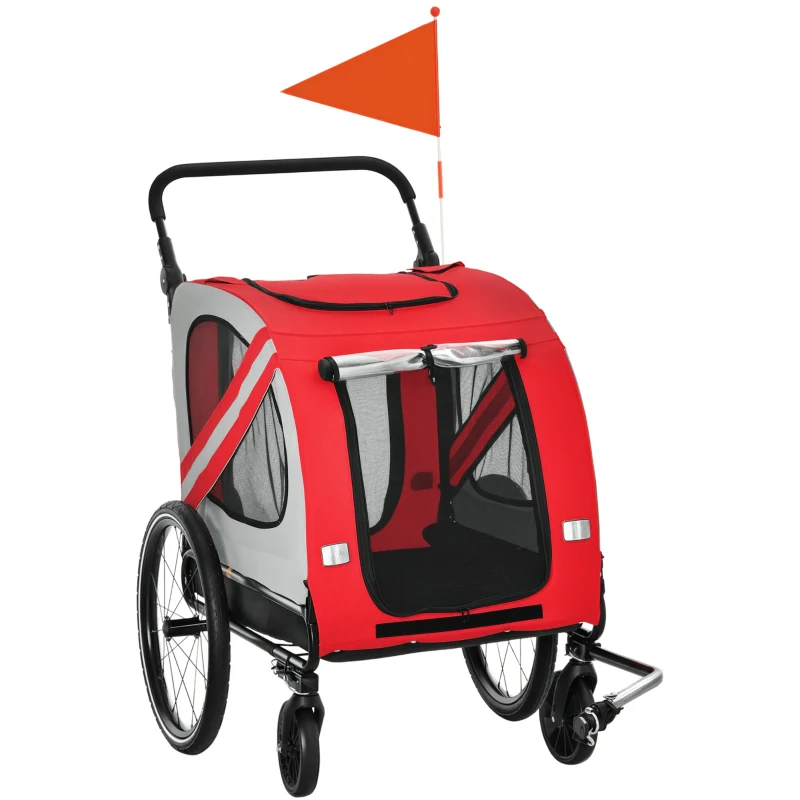 Aosom 2-in-1 Pet Bike Trailer for Small Dogs, Road-Visibility Dog Stroller Bicycle Carrier, Weather-Strong Bike Wagon Trailer Sidecar Attachment, Red