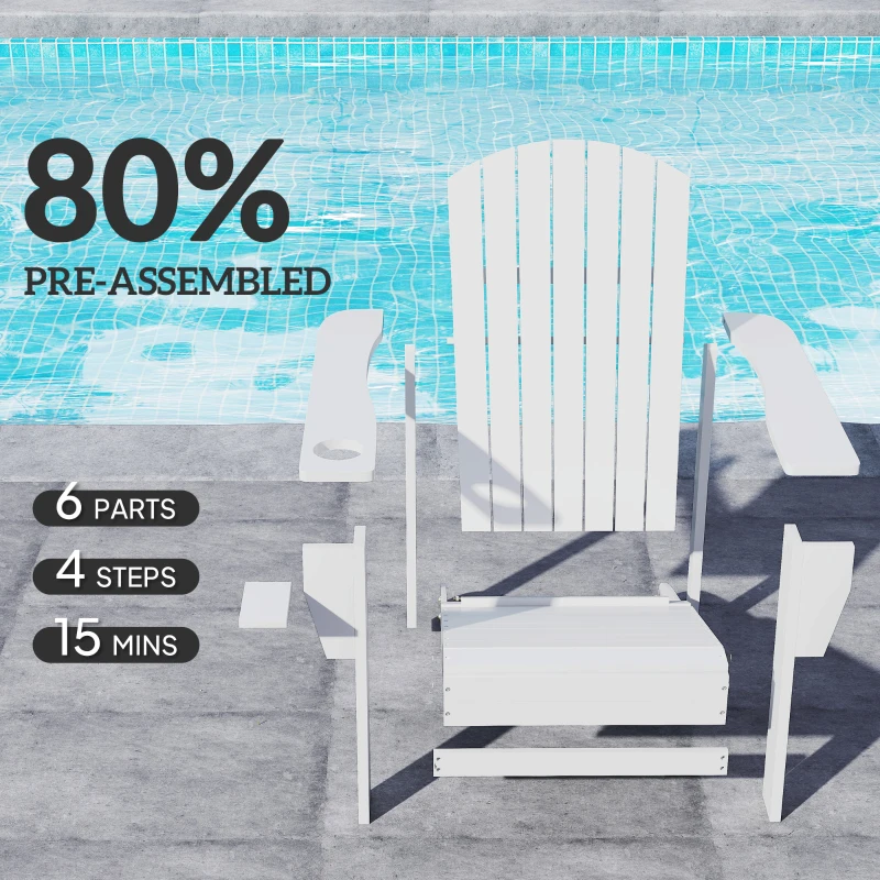 Outsunny Oversized Adirondack Chair, Outdoor Fire Pit and Porch Seating, Classic Log Lounge w/ Built-in Cupholder, White