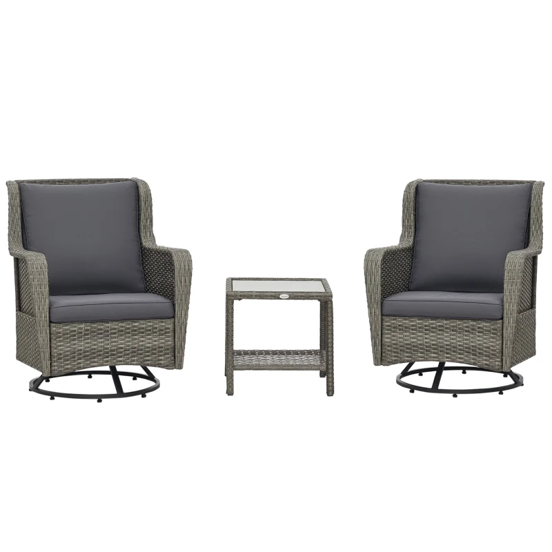 Outsunny Patio Bistro Set, Porch Furniture with 360° Rotation & Rocking Function, 28.25"x30.75"x36.25", Gray