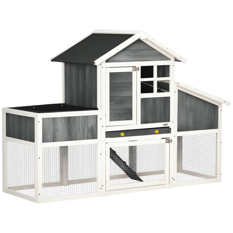 PawHut 63" Wooden Chicken Coop with Garden Bed, Small Outdoor Hen House with Nesting Box Removable Tray, Ramps Run, for Garden Backyard, Storm Gray