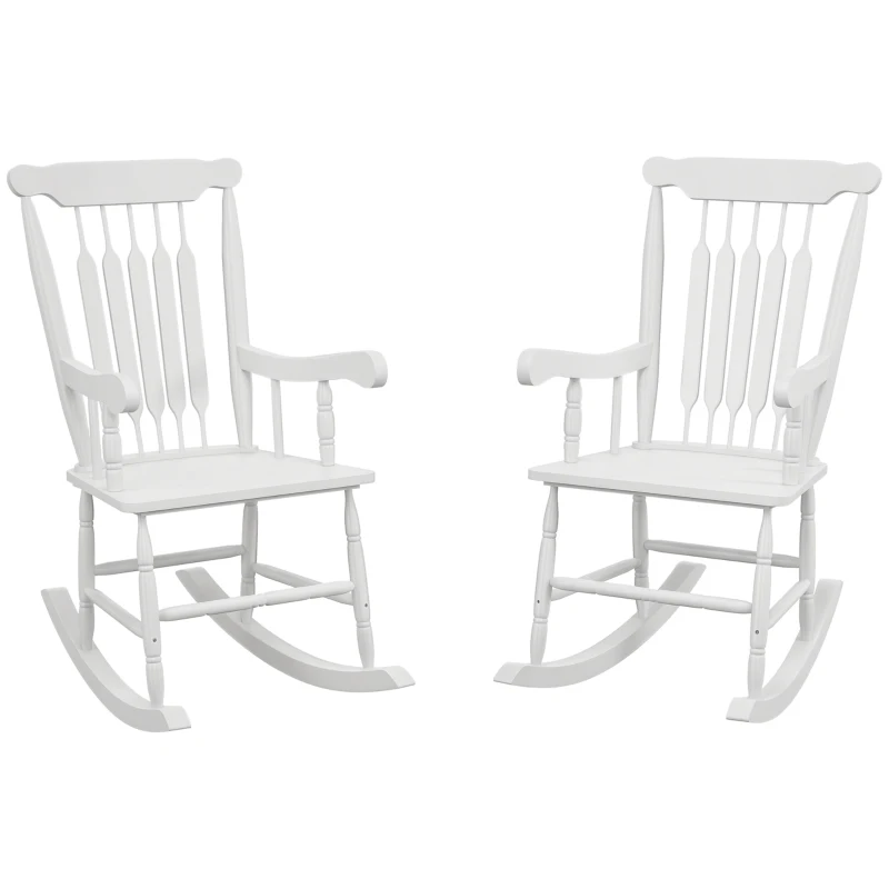 Outsunny Porch Rocker Chairs Set of 2, 350 lbs. Wooden Outdoor Rocking Chairs with High Back for Garden, Patio, Balcony, White